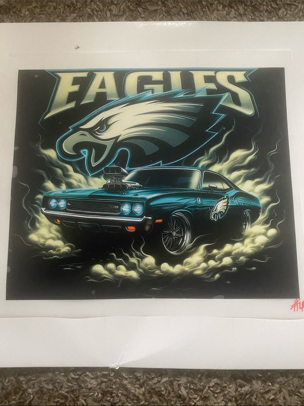Custom Long Sleeve T-shirt Eagles Teal Muscle Car